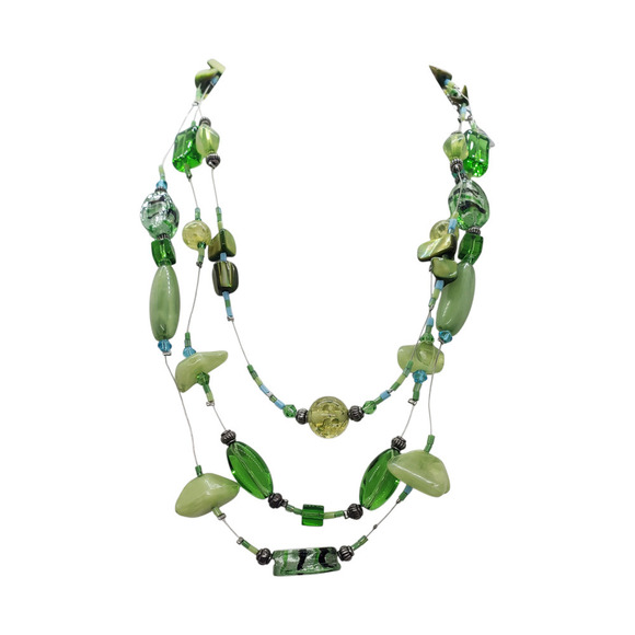 Vintage Beaded Necklace Multi2 Strand Lucite Glass Shell Jewelry RARE Green - Picture 12 of 12